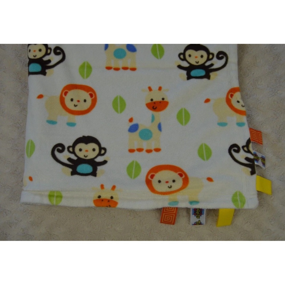 Taggies Monkey Lion Giraffe Baby Blanket Cream Off White Orange Brown Leaf Lovey